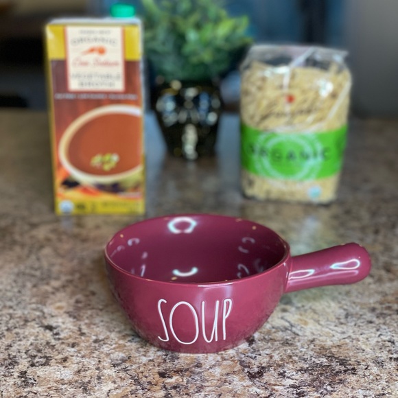 Rae Dunn “Soup” bowl w handle. Burgundy, white lettering, Microwave & Oven safe - Picture 10 of 10